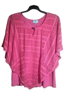 South Main Boutique Double Layered Pink Crochet Boho Chic Women’s Blouse Top XXL